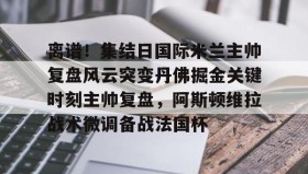 LDSports乐动-离谱！集结日国际米兰主帅复盘风云突变丹佛掘金关键时刻主帅复盘，阿斯顿维拉战术微调备战法国杯(巴黎圣日尔曼压制阿斯顿维拉反击)